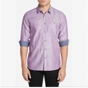 Ted Baker Lavender Purple Linen Button Down Long Sleeve Dress Shirt XXXL 3XL